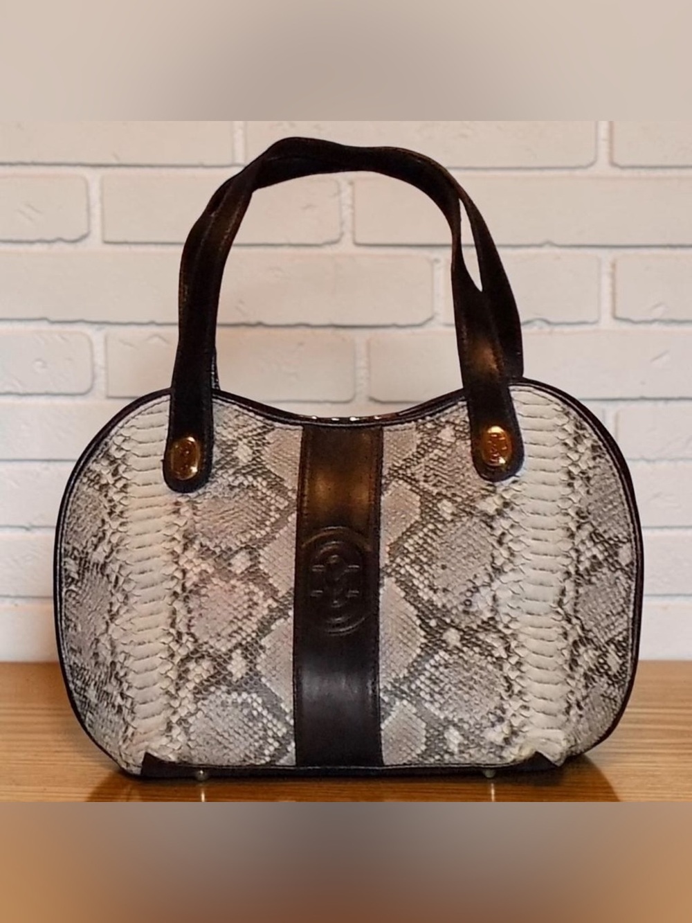 Marino Orlandi White and Black Python-Print Satchel